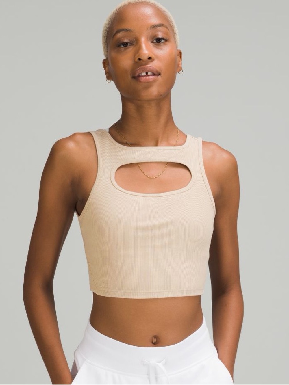 Lululemon LA Front Cut-Out Crop Tank Tan